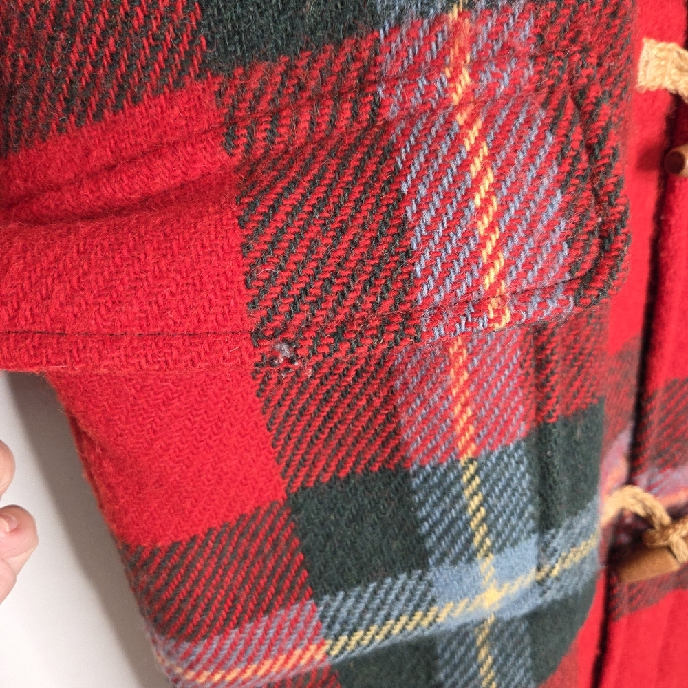 Louren Ralph Lauren Red Plaid Toggle pea Coat wool rare  winter Petite M - Picture 5 of 16